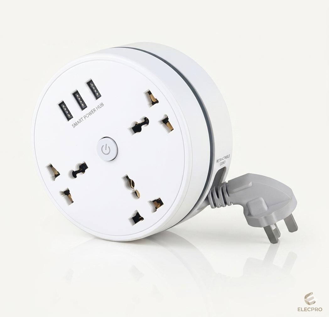 Carga 6 Dispositivos a la Vez - Regleta Compacta Cable Retráctil